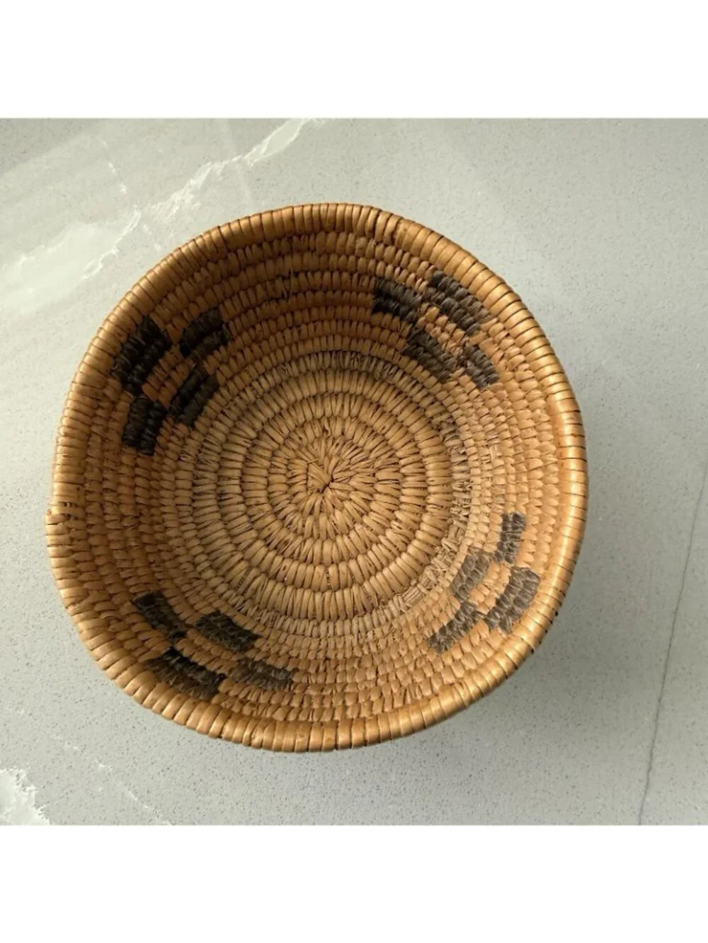 Vintage Papago Basket Bowl Native American Hand Woven Coiled Two Toned Southwest